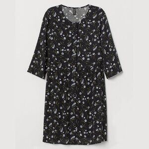 New HM Divided Baby-Doll Dress, Black Floral Size 10